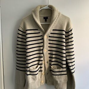J. Crew Beige and Black Striped Shawl Collared Cardigan